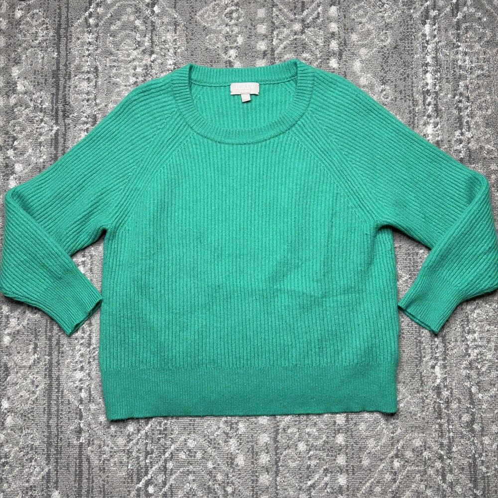 J.Crew Women's Green Cashmere Ribbed Knit Sweater Medium Chunky Pullover Luxury - Picture 1 of 9
